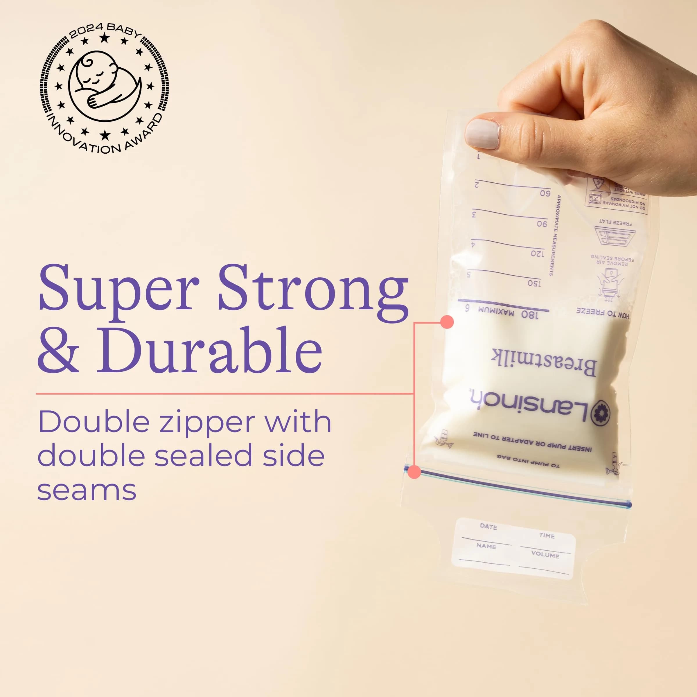 Lansinoh Breastmilk Storage Bags 6oz (177ml) with 2 Pump Adapters | USA-Imported, BPA-Free, 50 Count - view 5