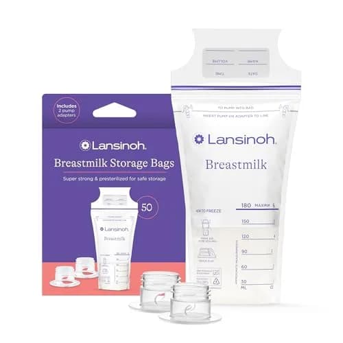 Lansinoh Breastmilk Storage Bags 6oz (177ml) with 2 Pump Adapters | USA-Imported, BPA-Free, 50 Count thumbnail 1