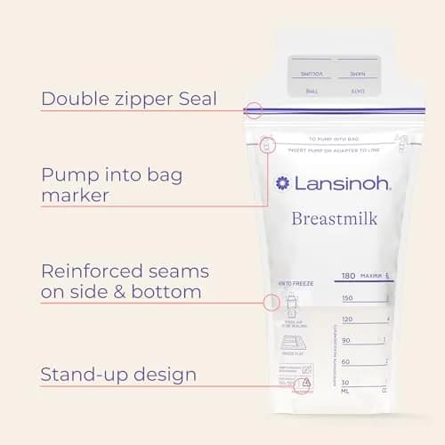 Lansinoh Breastmilk Storage Bags 6oz (177ml) with 2 Pump Adapters | USA-Imported, BPA-Free, 50 Count thumbnail 8