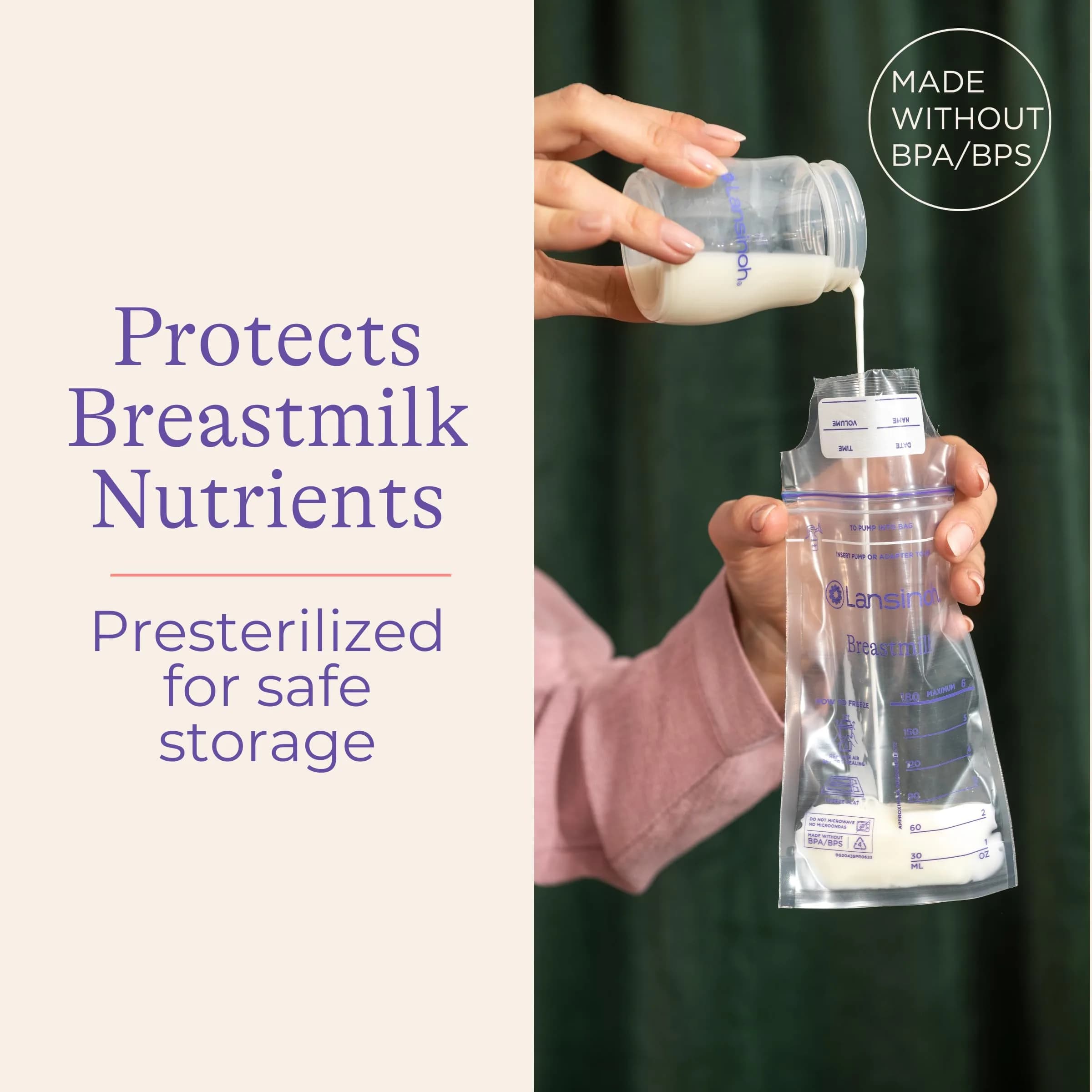 Lansinoh Breastmilk Storage Bags 6oz (177ml) with 2 Pump Adapters | USA-Imported, BPA-Free, 50 Count - view 3