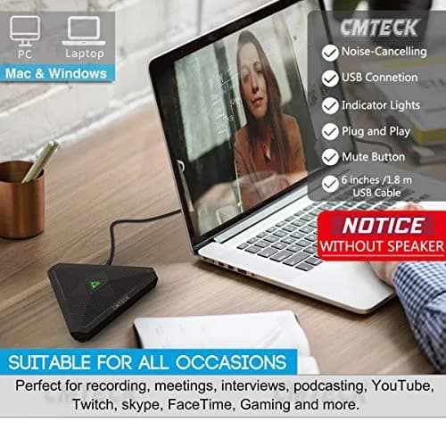CMTECK Conference USB Microphone, Omnidirectional Boundary Mic with Mute Button | 15.1 cm (5.94 in) Length thumbnail 4