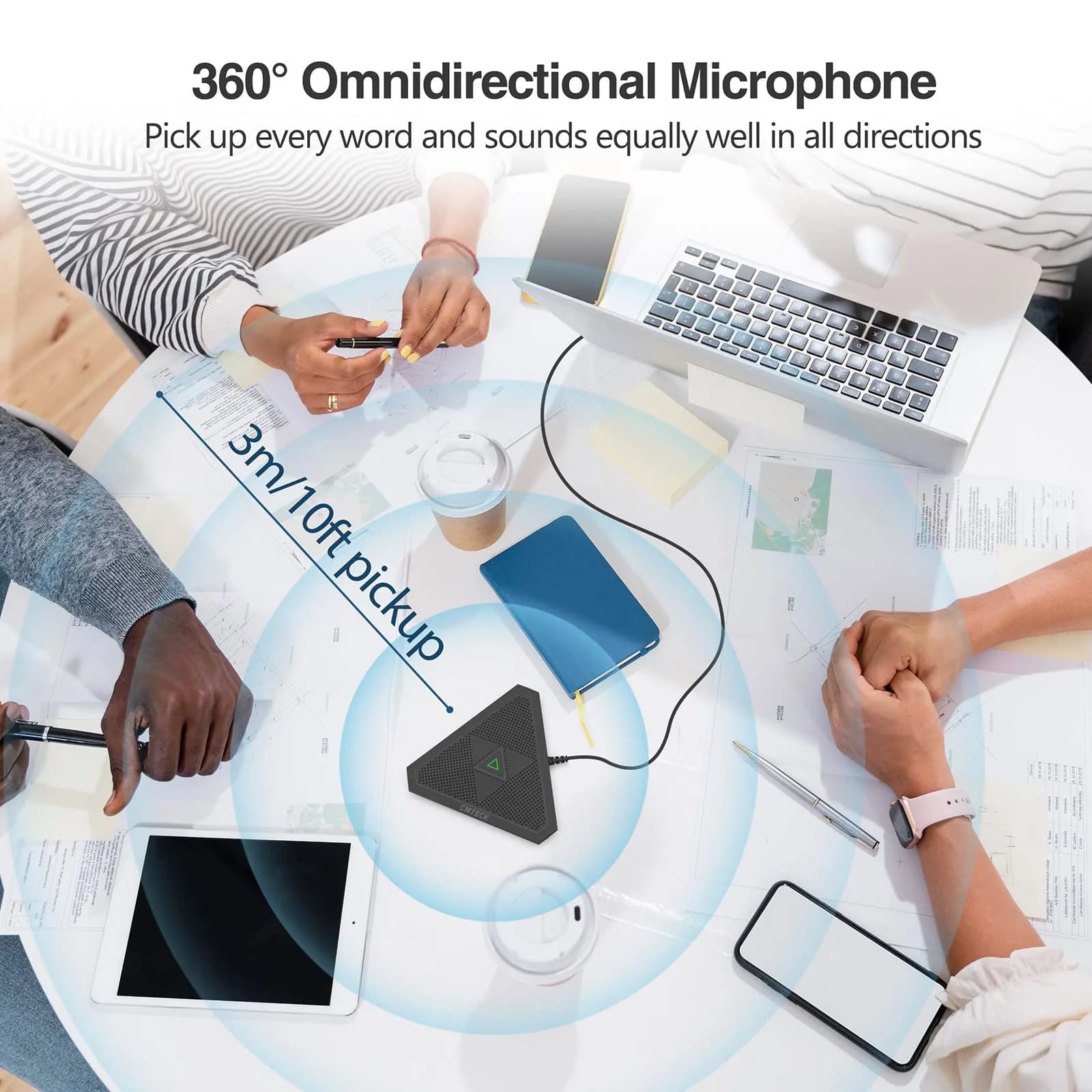 CMTECK Conference USB Microphone, Omnidirectional Boundary Mic with Mute Button | 15.1 cm (5.94 in) Length - view 6