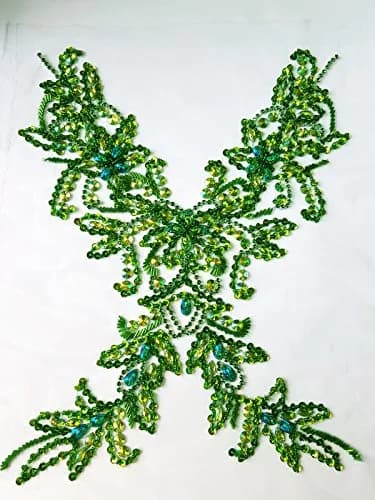 Succi Shan Beaded Applique Patch 15.3x11.4" | Handmade Floral Embroidered Rhinestones thumbnail 2
