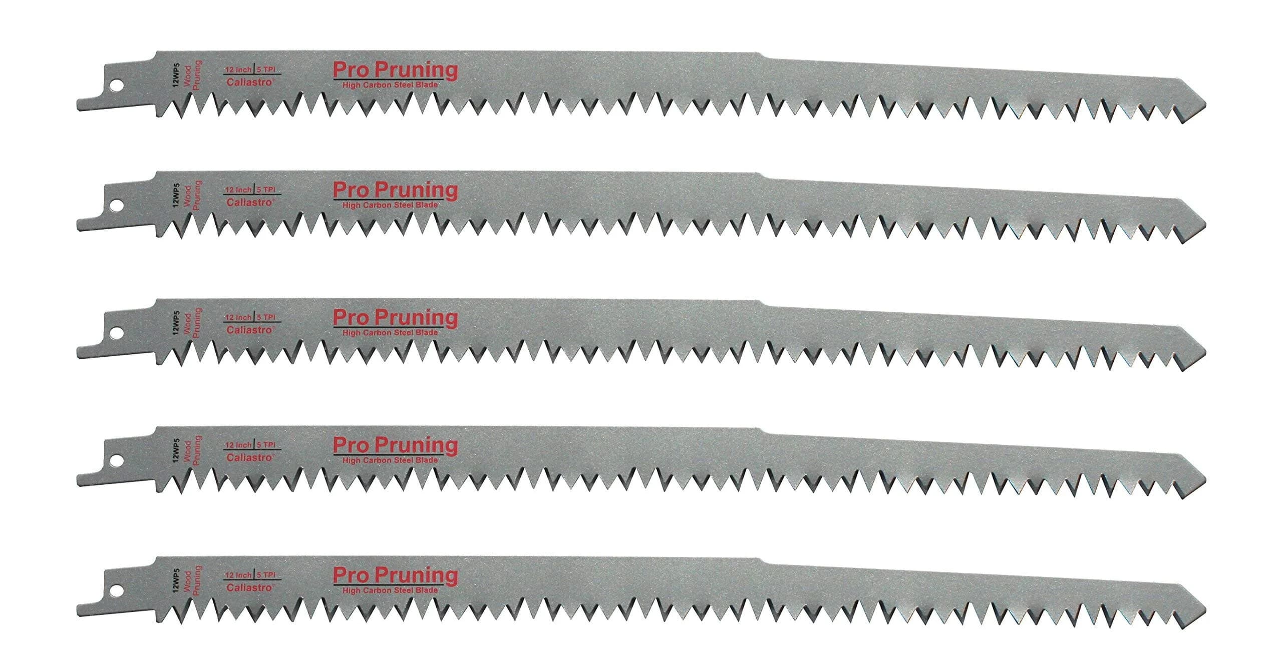 Caliastro 12-Inch Wood Pruning Saw Blades 5 TPI, 1.4mm Thick, 5-Pack | Fast, Efficient Cuts — Black