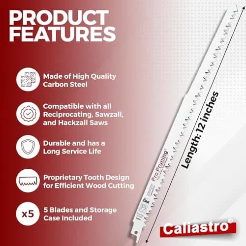 Caliastro 12-Inch Wood Pruning Saw Blades 5 TPI, 1.4mm Thick, 5-Pack | Fast, Efficient Cuts thumbnail 7