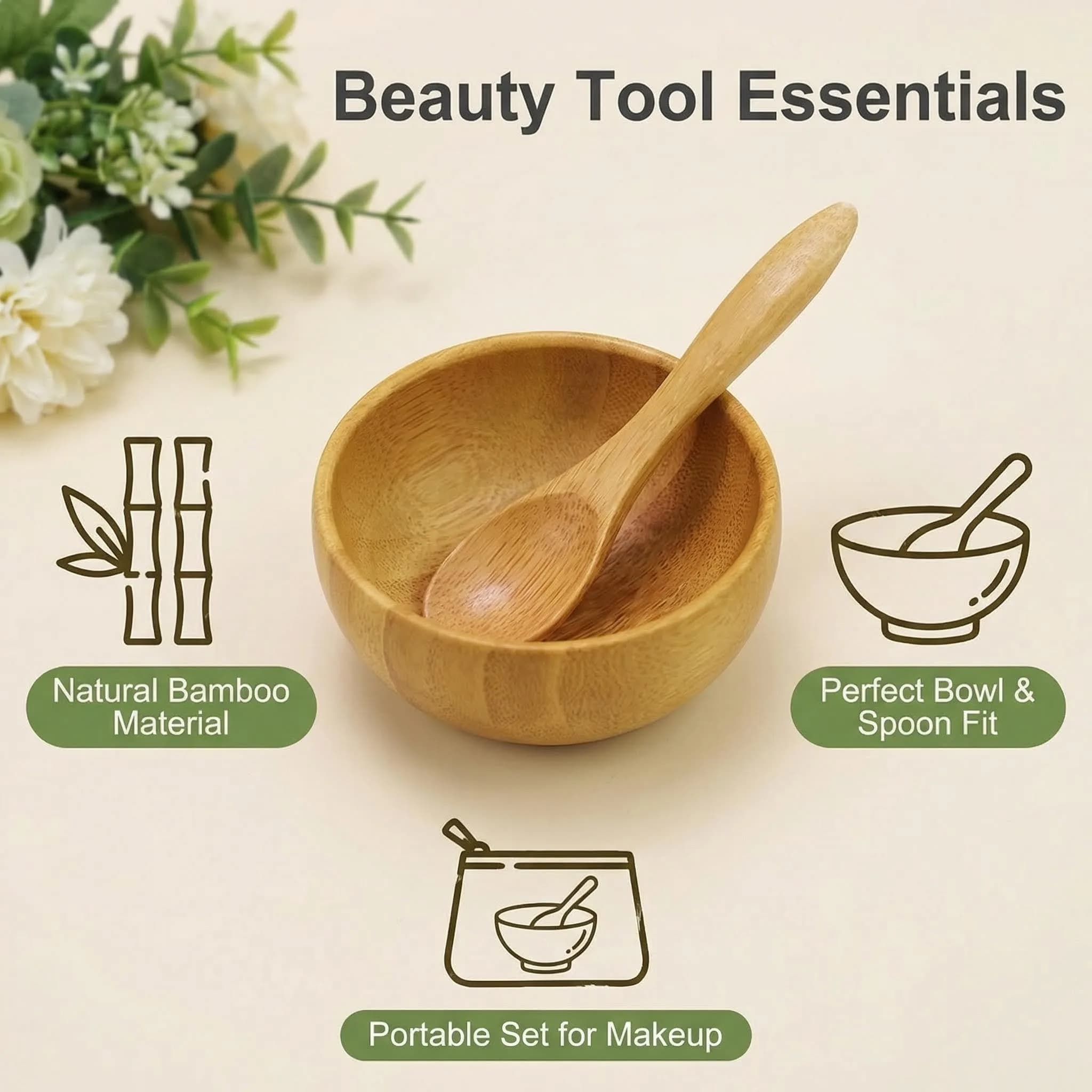 erioctry Mask Bowl- Small Eco Bamboo Mask Bowl & Spoon for DIY Masks, Face & Skin Care, 2 Piece Set - view 3