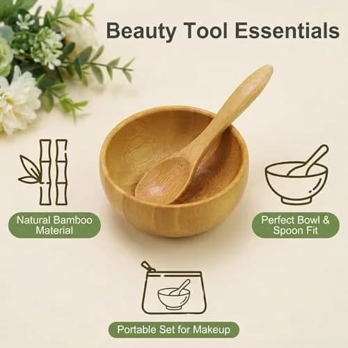 erioctry Mask Bowl- Small Eco Bamboo Mask Bowl & Spoon for DIY Masks, Face & Skin Care, 2 Piece Set thumbnail 3