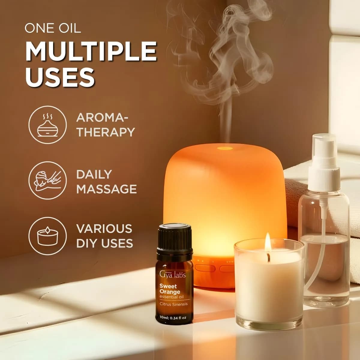 Gya Labs Orange Essential Oil 10ml (0.34 Fl Oz) | Uplifting Citrus Scent for Diffusers, Skin Care & Candle Making - view 5