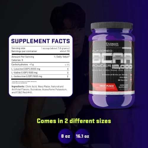 Ultimate Nutrition BCAA Powder 8oz | 6000mg BCAAs, Fast Absorbing, Caffeine-Free, Post Workout Support thumbnail 7