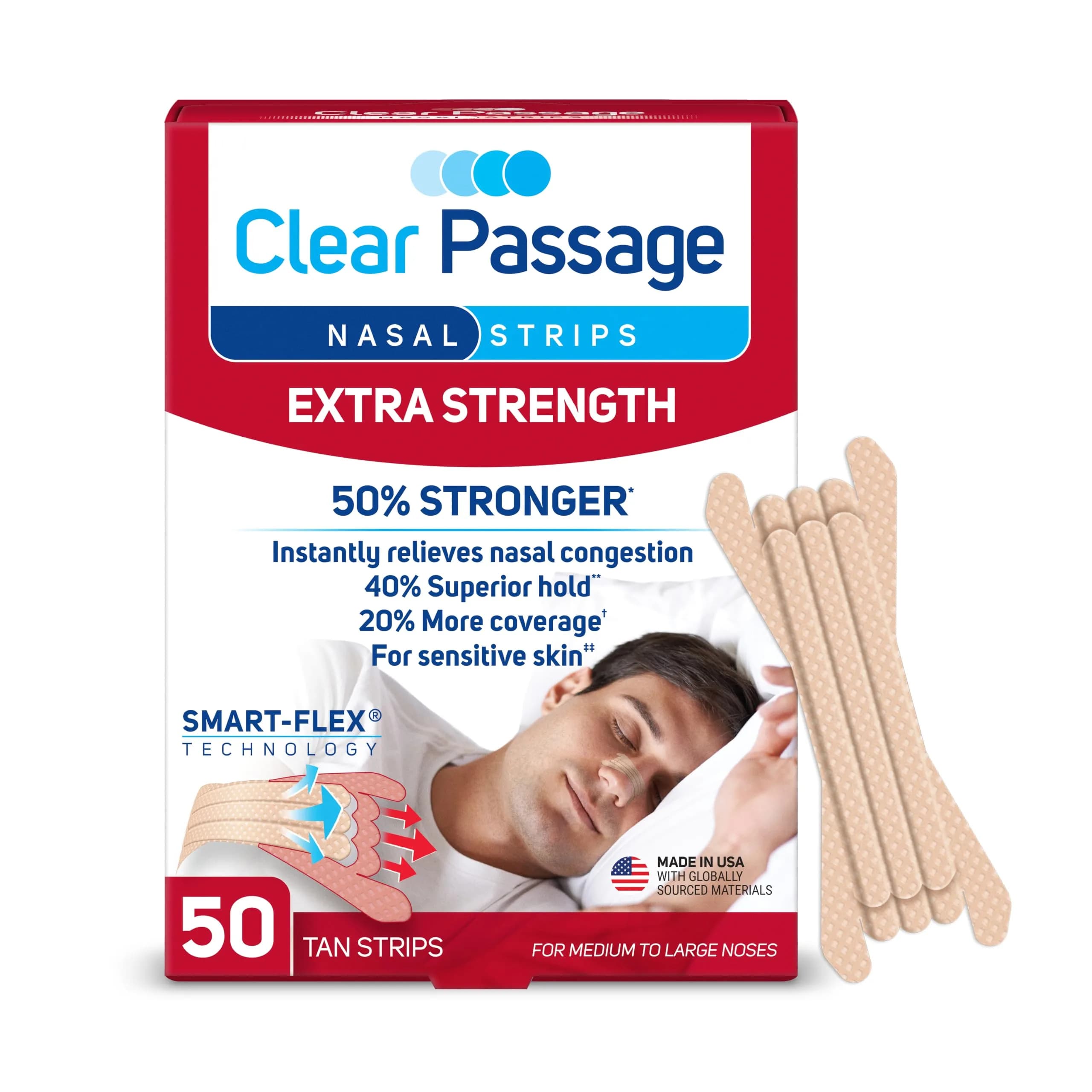 Clear Passage Extra Strength Nasal Strips Tan 50 Count | Opens Nasal Passages for Better Sleep — Strips
