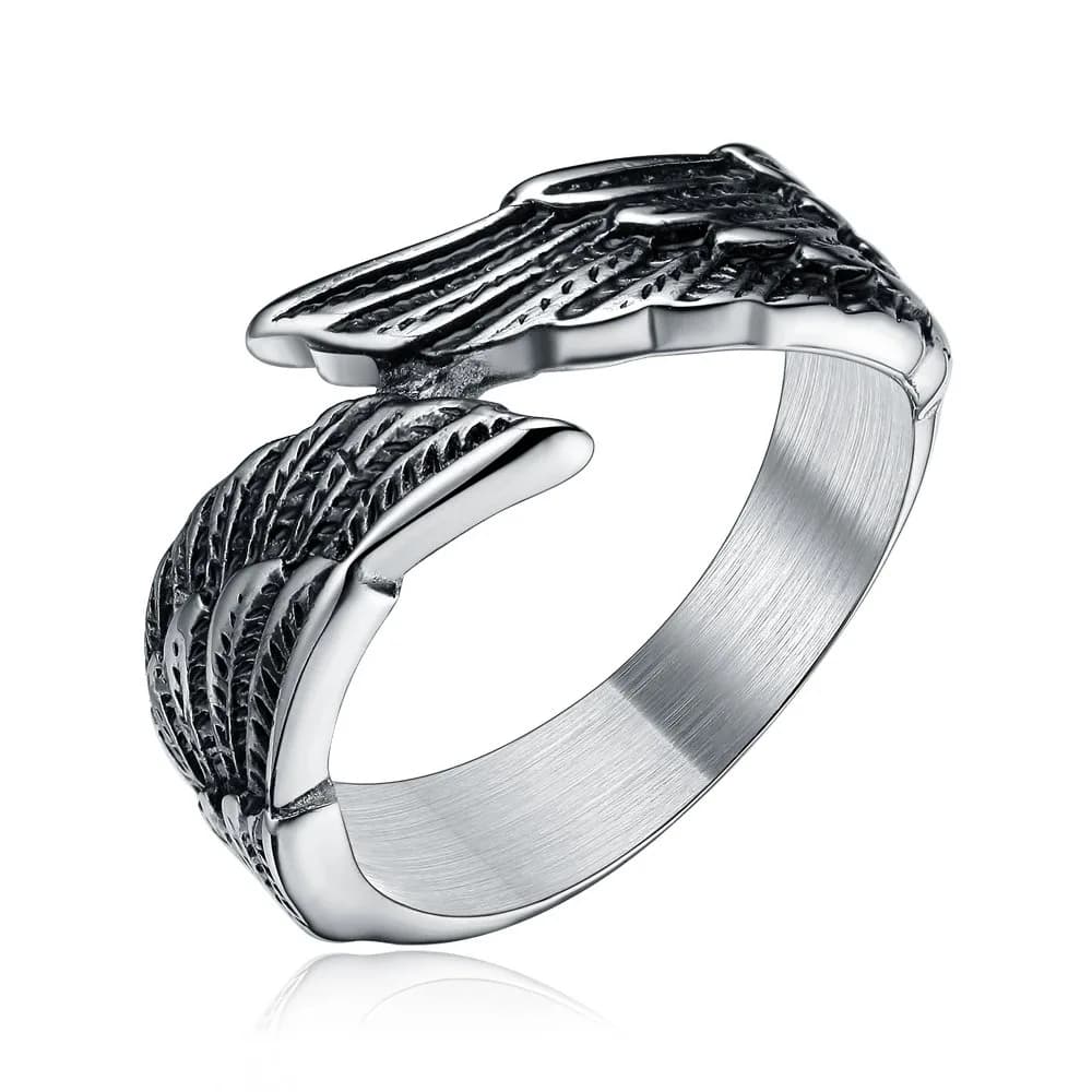 TIGRADE Antique Stainless Steel Ring Feather Angel Wing Cast Black Silver Band Size 9.5 | Elegant Design & Durable Material