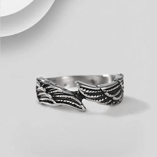 TIGRADE Antique Stainless Steel Ring Feather Angel Wing Cast Black Silver Band Size 9.5 | Elegant Design & Durable Material thumbnail 6