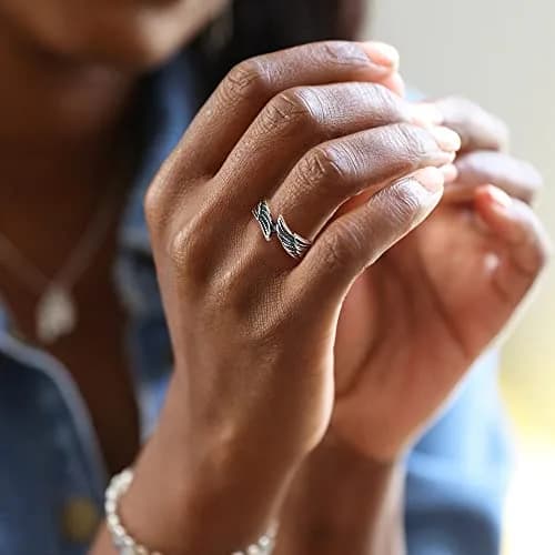 TIGRADE Antique Stainless Steel Ring Feather Angel Wing Cast Black Silver Band Size 7.5 | Elegant Design, Durable Material, Perfect for Daily Wear thumbnail 4