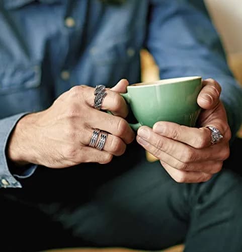 TIGRADE Antique Stainless Steel Ring Feather Angel Wing Cast Black Silver Band Size 7.5 | Elegant Design, Durable Material, Perfect for Daily Wear thumbnail 2