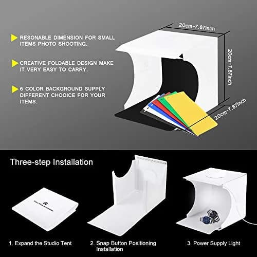 SENLIXIN Mini Photo Studio Light Box Kit 20cm (7.87 inches) | Portable Foldable Shooting Tent with LED Lights & 6 Backgrounds thumbnail 2