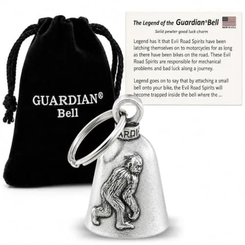 Guardian Bell Bigfoot/Yeti Good Luck Bell w/Keyring & Velvet Bag | Motorcycle Pewter Charm (1.75 inches) thumbnail 1