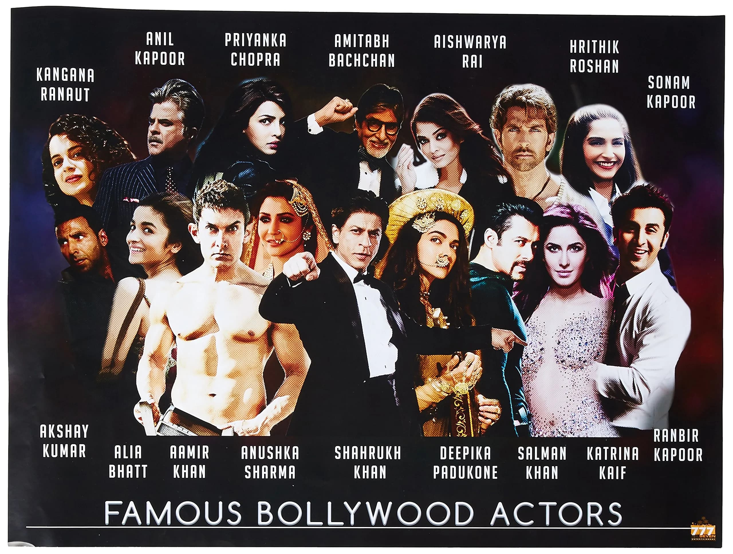 777 Tri-Seven Entertainment Famous Bollywood Actors Poster Hindi Movie Wall Art, 24"x18", Unframed, Multicolor — Multicolor