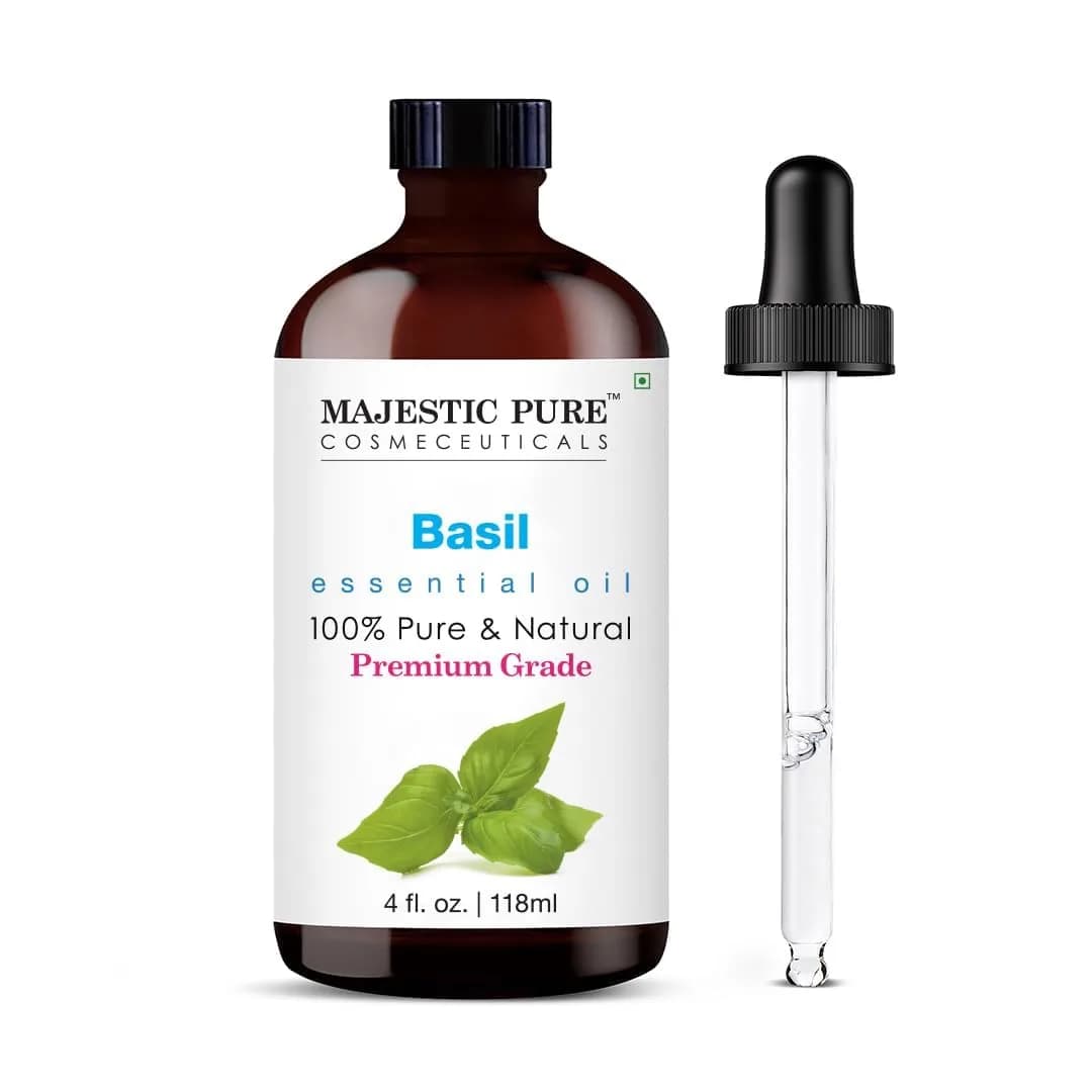 Majestic Pure Basil Essential Oil with Glass Dropper, 4 Fl Oz (120ml) | 100% Pure & Natural USA Import - main product image