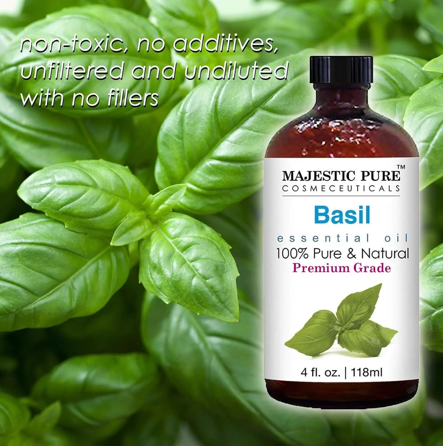 Majestic Pure Basil Essential Oil with Glass Dropper, 4 Fl Oz (120ml) | 100% Pure & Natural USA Import - view 5