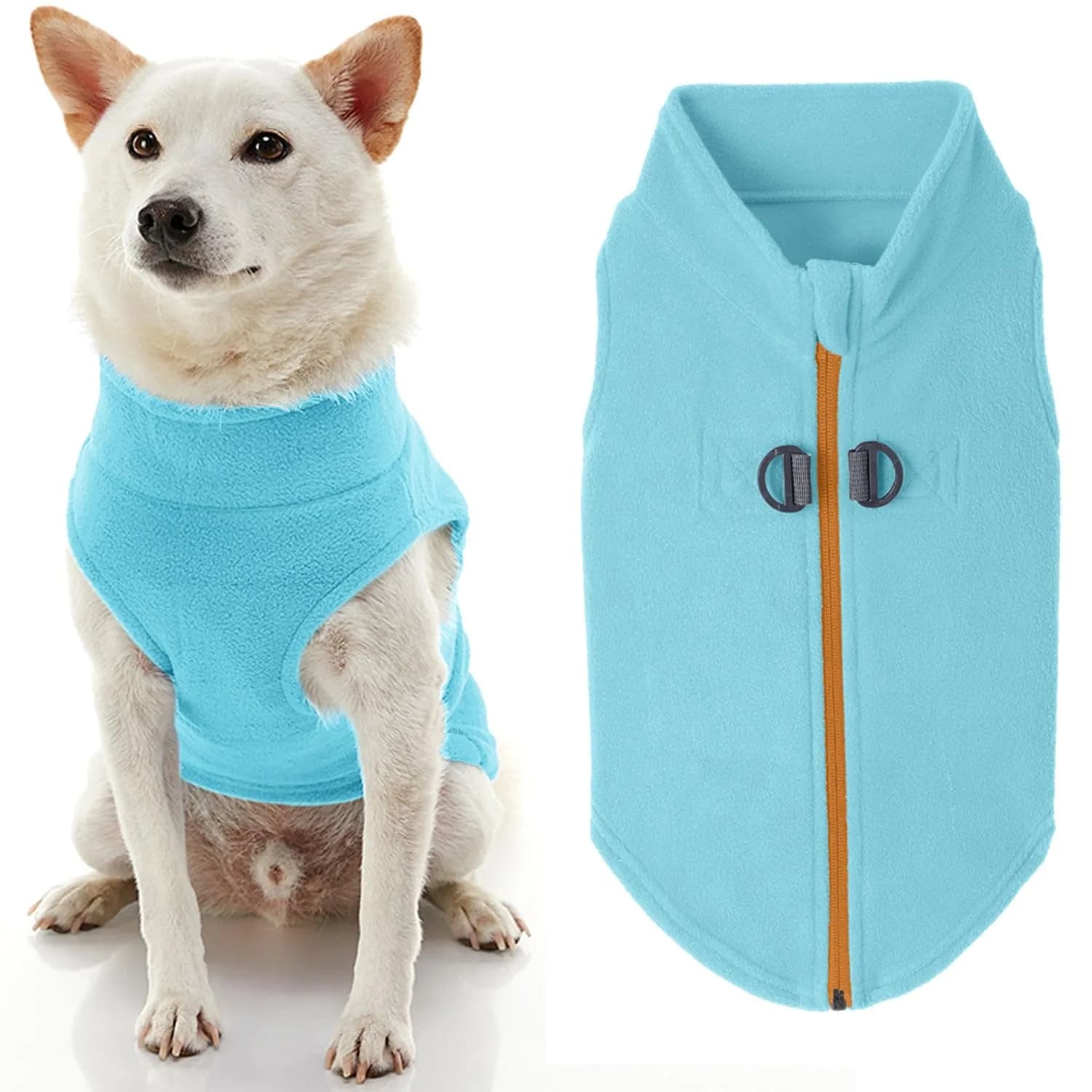 Gooby Zip-Up Fleece Dog Sweater, Turquoise, X-Small (28 cm Chest) - view 2