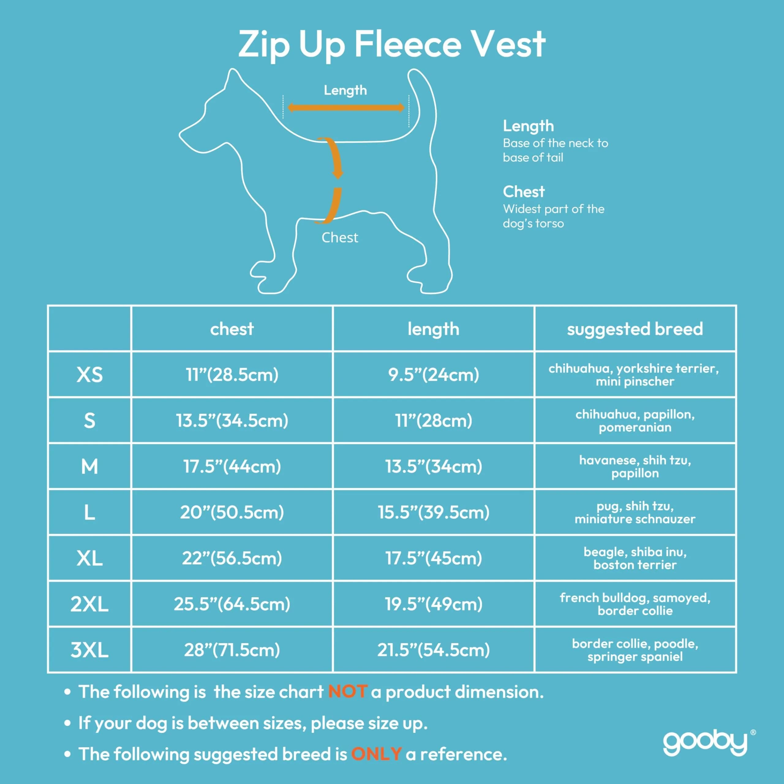 Gooby Zip-Up Fleece Dog Sweater, Turquoise, X-Small (28 cm Chest) - view 3