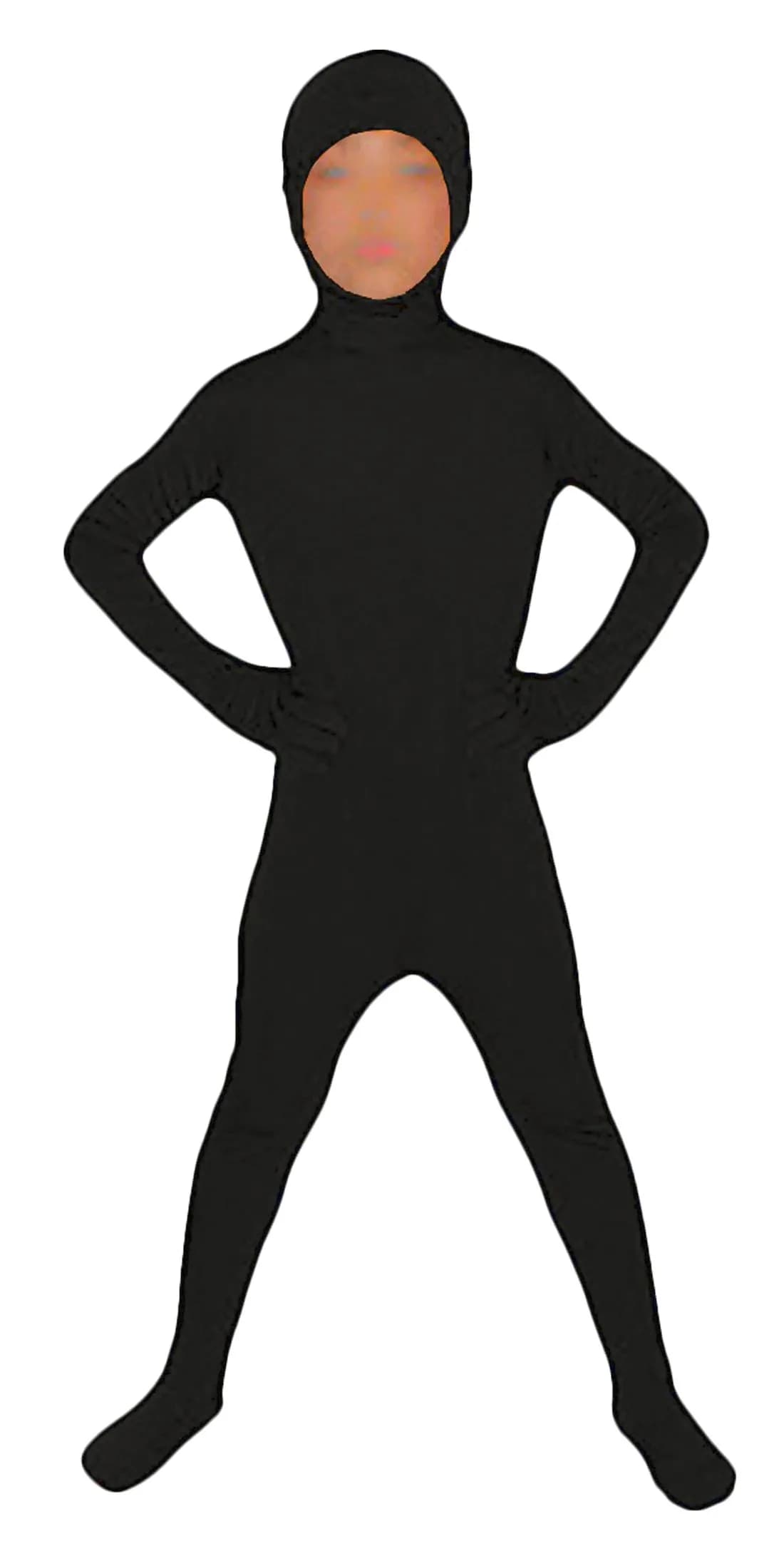 Seeksmile Kids Costume Full Body Zentai Suit Face Open (Kids Small, Black) | Kids Halloween Costume with High Neck & Zipper - main product image