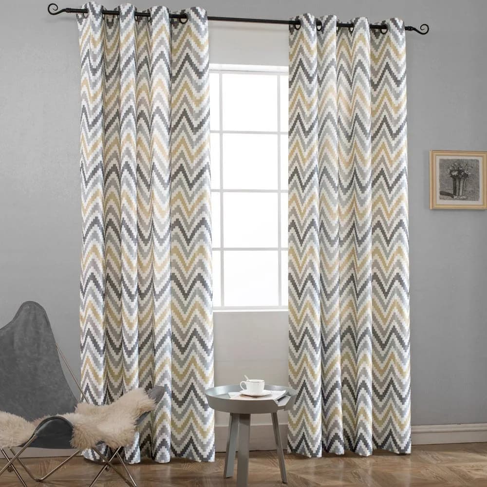 Melodieux Chevron Grommet Top Window Curtains for Living Room, 52 by 63 Inch, Yellow | Blackout Fabric, Easy Care — Yellow