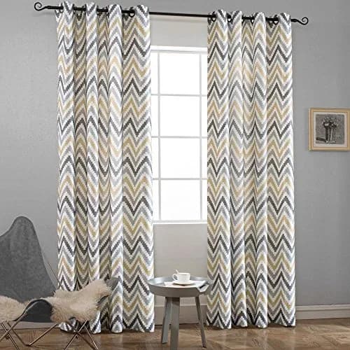 Melodieux Chevron Grommet Top Window Curtains for Living Room, 52 by 63 Inch, Yellow | Blackout Fabric, Easy Care thumbnail 1