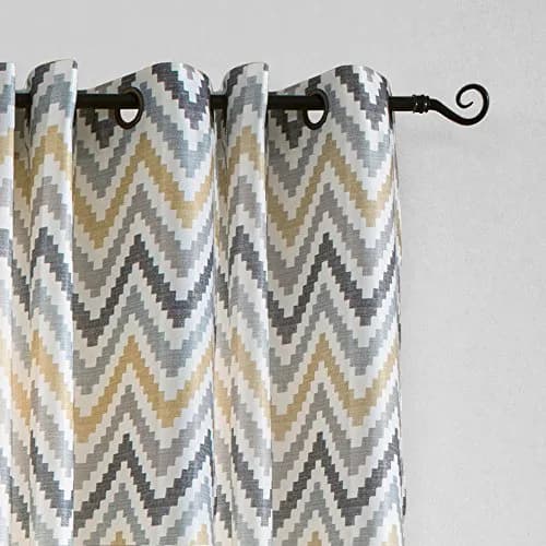Melodieux Chevron Grommet Top Window Curtains for Living Room, 52 by 63 Inch, Yellow | Blackout Fabric, Easy Care thumbnail 2