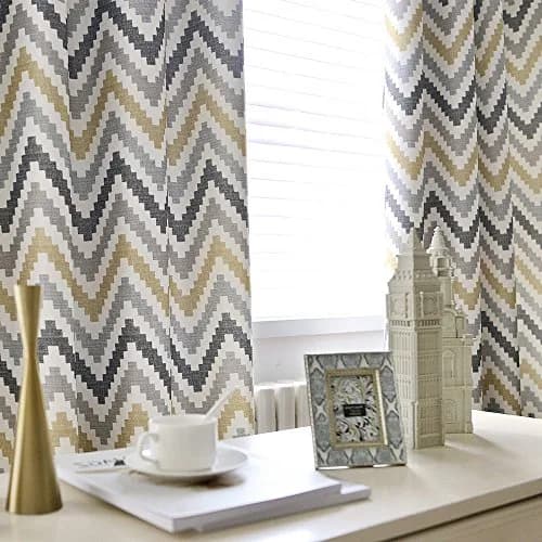 Melodieux Chevron Grommet Top Window Curtains for Living Room, 52 by 63 Inch, Yellow | Blackout Fabric, Easy Care thumbnail 3