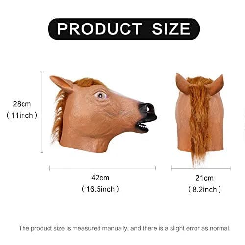 MOLEZU Horse Head Mask for Adult, Brown Latex Animal Mask | Novelty Halloween Costume thumbnail 4