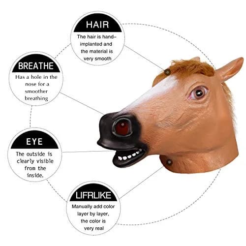 MOLEZU Horse Head Mask for Adult, Brown Latex Animal Mask | Novelty Halloween Costume thumbnail 8