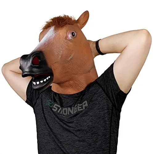 MOLEZU Horse Head Mask for Adult, Brown Latex Animal Mask | Novelty Halloween Costume thumbnail 2