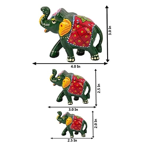 DreamKraft Paper Mache Elephant Showpiece Set of 3 | Handcrafted Green Figurines for Home Decor thumbnail 4
