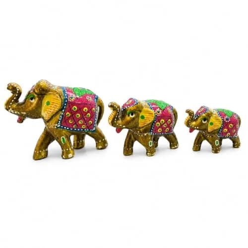 DreamKraft Handcrafted Paper Mache Elephant Showpiece Set of 3 - Vibrant Yellow Elephants for Home Decor & Gifting thumbnail 1