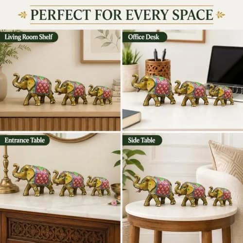 DreamKraft Handcrafted Paper Mache Elephant Showpiece Set of 3 - Vibrant Yellow Elephants for Home Decor & Gifting thumbnail 7