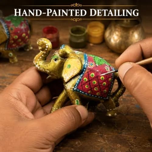 DreamKraft Handcrafted Paper Mache Elephant Showpiece Set of 3 - Vibrant Yellow Elephants for Home Decor & Gifting thumbnail 2