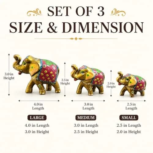 DreamKraft Handcrafted Paper Mache Elephant Showpiece Set of 3 - Vibrant Yellow Elephants for Home Decor & Gifting thumbnail 3