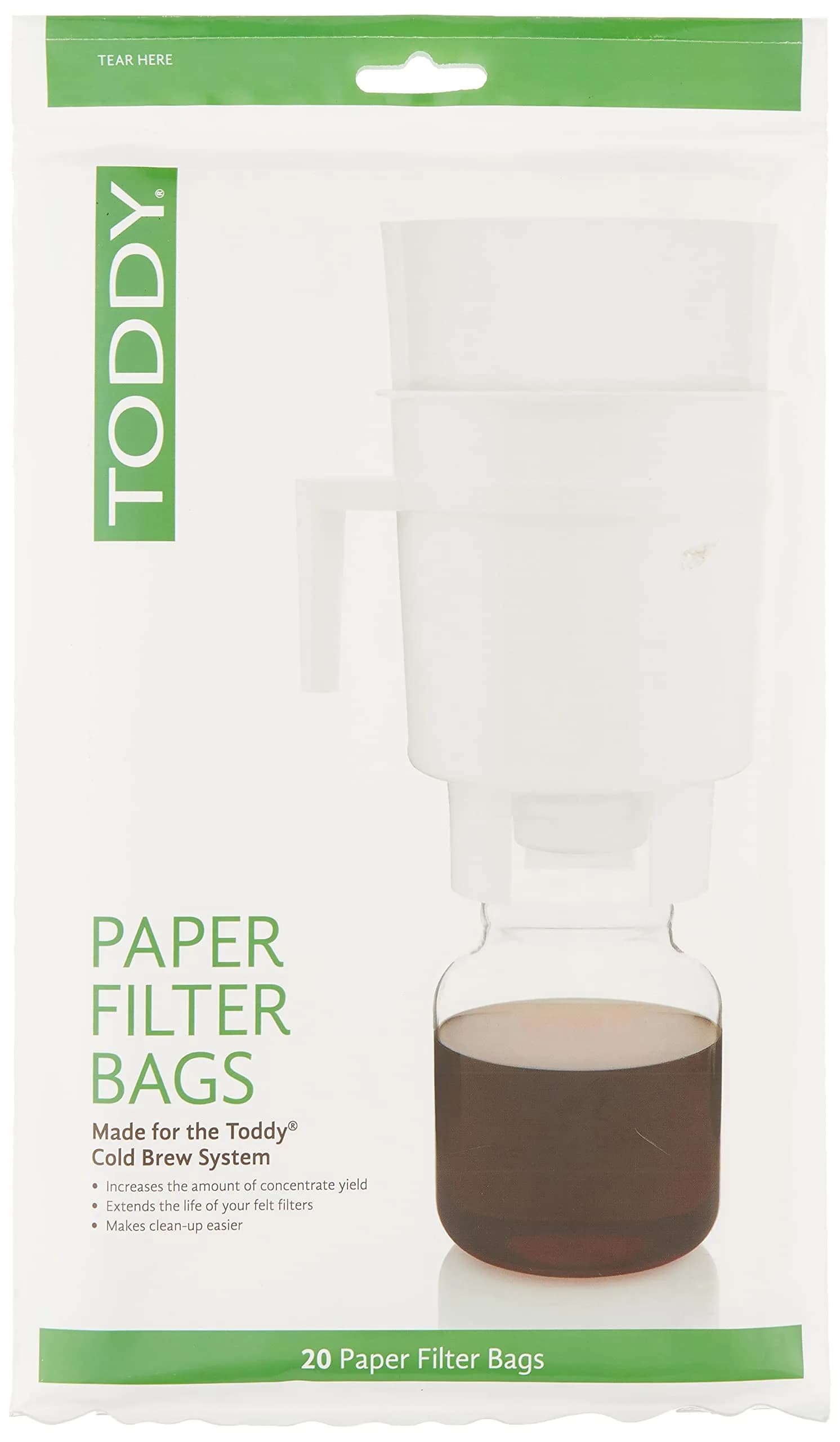 Toddy Natural Paper Filter Bags for Home Model Cold Brew System, 20 Count | Makes Cold Brew Quicker & More Convenient