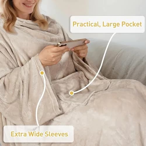 Catalonia Wearable Blanket with Sleeves for Women & Men, Fleece Wrap Throw | Cozy Oversized TV Blanket, One Size Fits Most Adults thumbnail 5