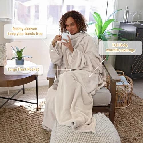 Catalonia Wearable Blanket with Sleeves for Women & Men, Fleece Wrap Throw | Cozy Oversized TV Blanket, One Size Fits Most Adults thumbnail 3