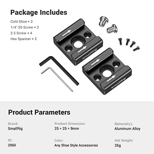 SmallRig Cold Shoe Mount with 1/4"-20 Thread (2 Pack) | Attaches Flash, Mic, LED to Camera Cages thumbnail 6