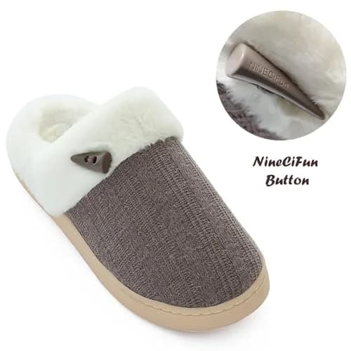 NineCiFun Women's Slip on Fuzzy Slippers Size 7-8 | Memory Foam Indoor Outdoor Plush thumbnail 6