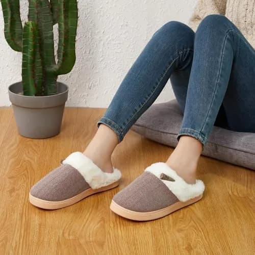 NineCiFun Women's Slip on Fuzzy Slippers Size 7-8 | Memory Foam Indoor Outdoor Plush thumbnail 2