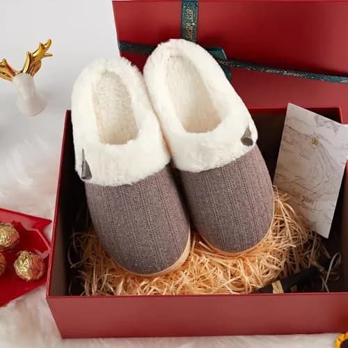 NineCiFun Women's Slip on Fuzzy Slippers Size 7-8 | Memory Foam Indoor Outdoor Plush thumbnail 3