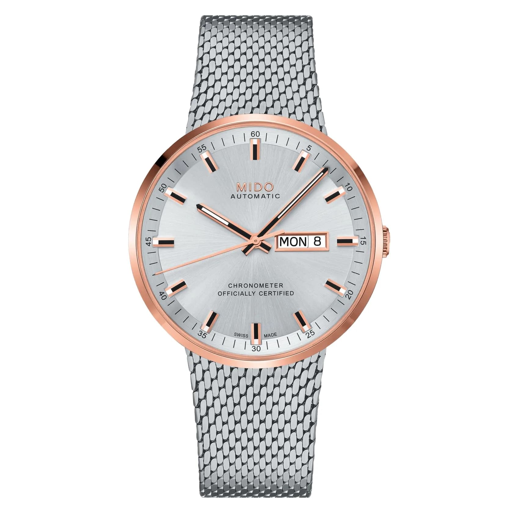 MIDO Commander Icône Swiss Automatic Chronometer Watch for Men - Silver Dial - 42mm Stainless Steel Case with Rose Gold-Color PVD Coated Bezel - main product image