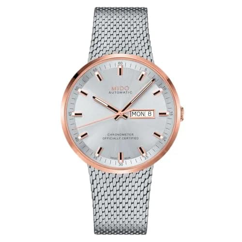 MIDO Commander Icône Swiss Automatic Chronometer Watch for Men - Silver Dial - 42mm Stainless Steel Case with Rose Gold-Color PVD Coated Bezel thumbnail 1
