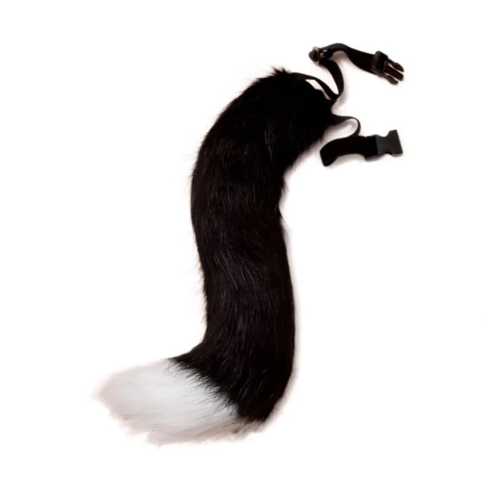 JUNBOON Faux Fur Fox Tail Costume Accessory 50cm (19.7") Black & White | Fluffy Bendable Tail for Cosplay & Halloween — Bw