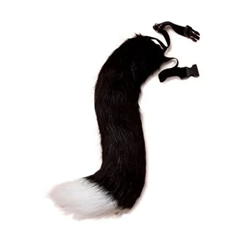 JUNBOON Faux Fur Fox Tail Costume Accessory 50cm (19.7") Black & White | Fluffy Bendable Tail for Cosplay & Halloween thumbnail 1