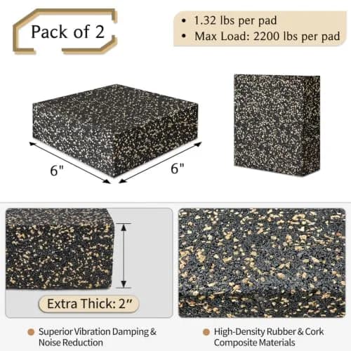 BXI Thick Subwoofer Isolation Pad 6 x 6 x 2 Inch (2 Pcs, 2.7 kg Total) | Full Frequency Dampening Blocks for Studio Monitors & Turntables thumbnail 2